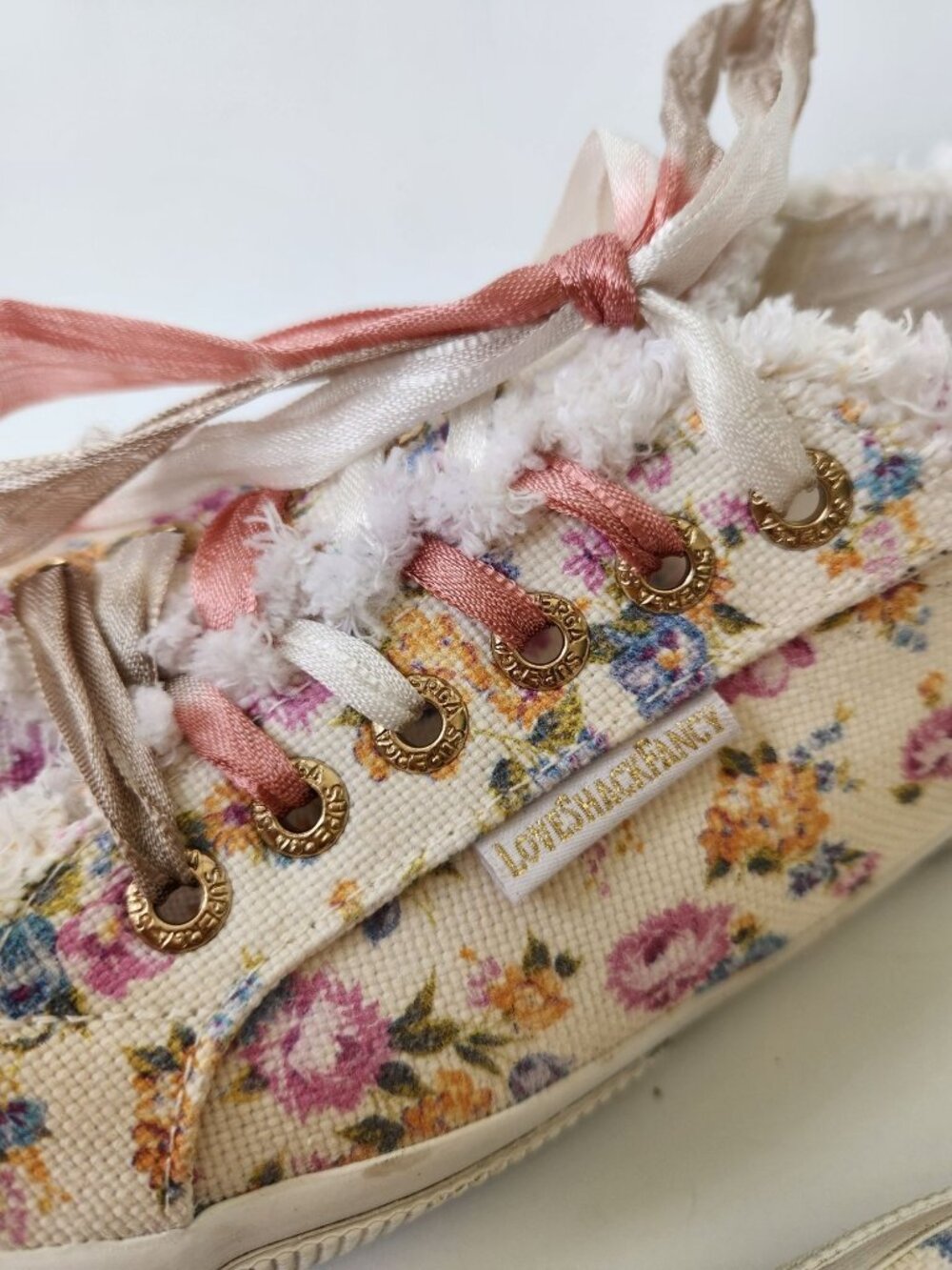 Superga x LoveShackFancy 2750 Flower Fringe Sneakers Coquette Romantic Whimsical - Picture 4 of 16